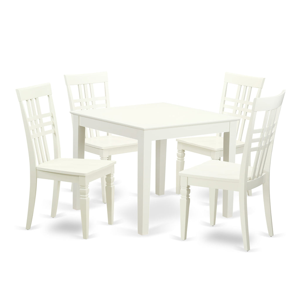 OXLG5-JDU-S 5-Piece Square Dining Set with Linen White Table and Four Chairs, Space-Saving Design