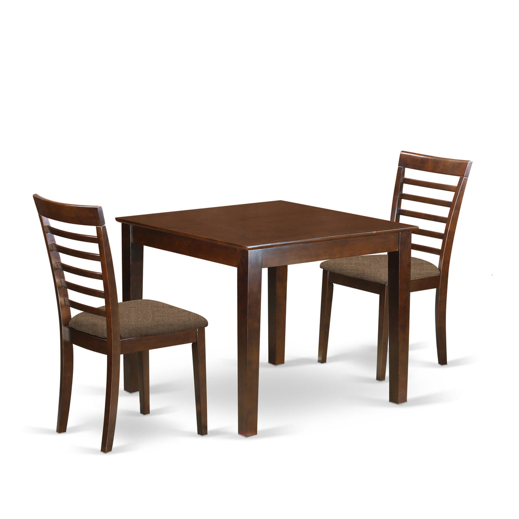 Compact Mahogany Dining Ensemble OXML3-0KW-S with Square Table and Linen Chairs for Cozy Corners