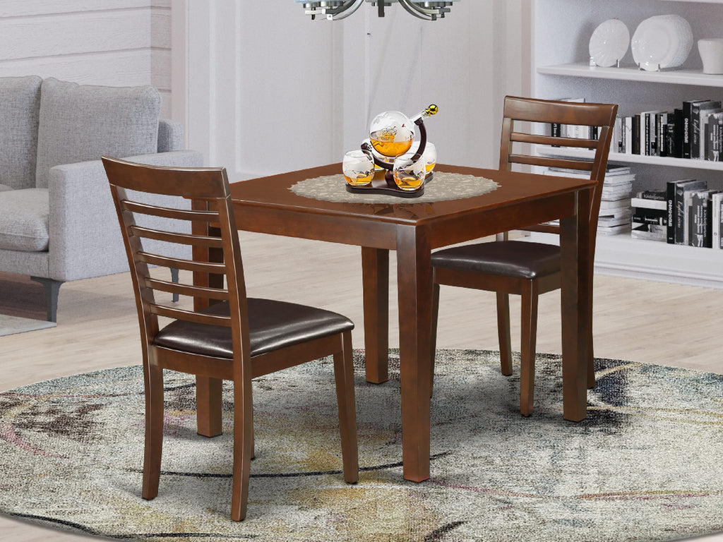 OXML3-AC1-10 Mahogany 3-Piece Dining Set with Square Table and Elegant Faux Leather Seating, 36x36 in.