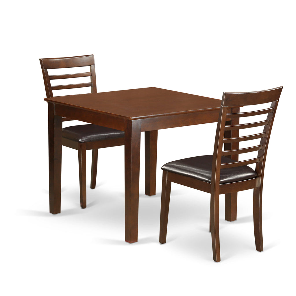OXML3-AC1-10 Mahogany 3-Piece Dining Set with Square Table and Elegant Faux Leather Seating, 36x36 in.