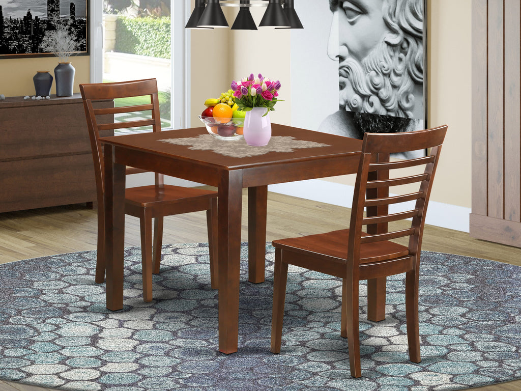 OXML3-DXQ-8 3-Piece Dining Ensemble with a Compact 36x36 Mahogany Square Table and Two Chairs