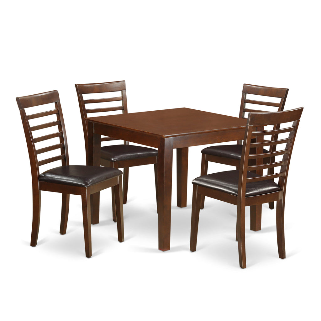 Elevate Your Dining Space with OXML5-D4T-FI Stylish Set featuring 5 Pieces, Square Wooden Table & 4 Faux Leather Chairs, 36-Inch Mahogany Charm