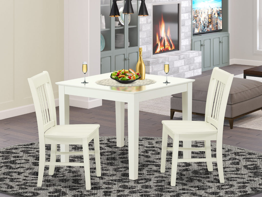 OXNO3-PO2-K Elegant 3-Piece Dining Set with a Charming 36x36 Square Table and Pair of Chairs in Graceful White