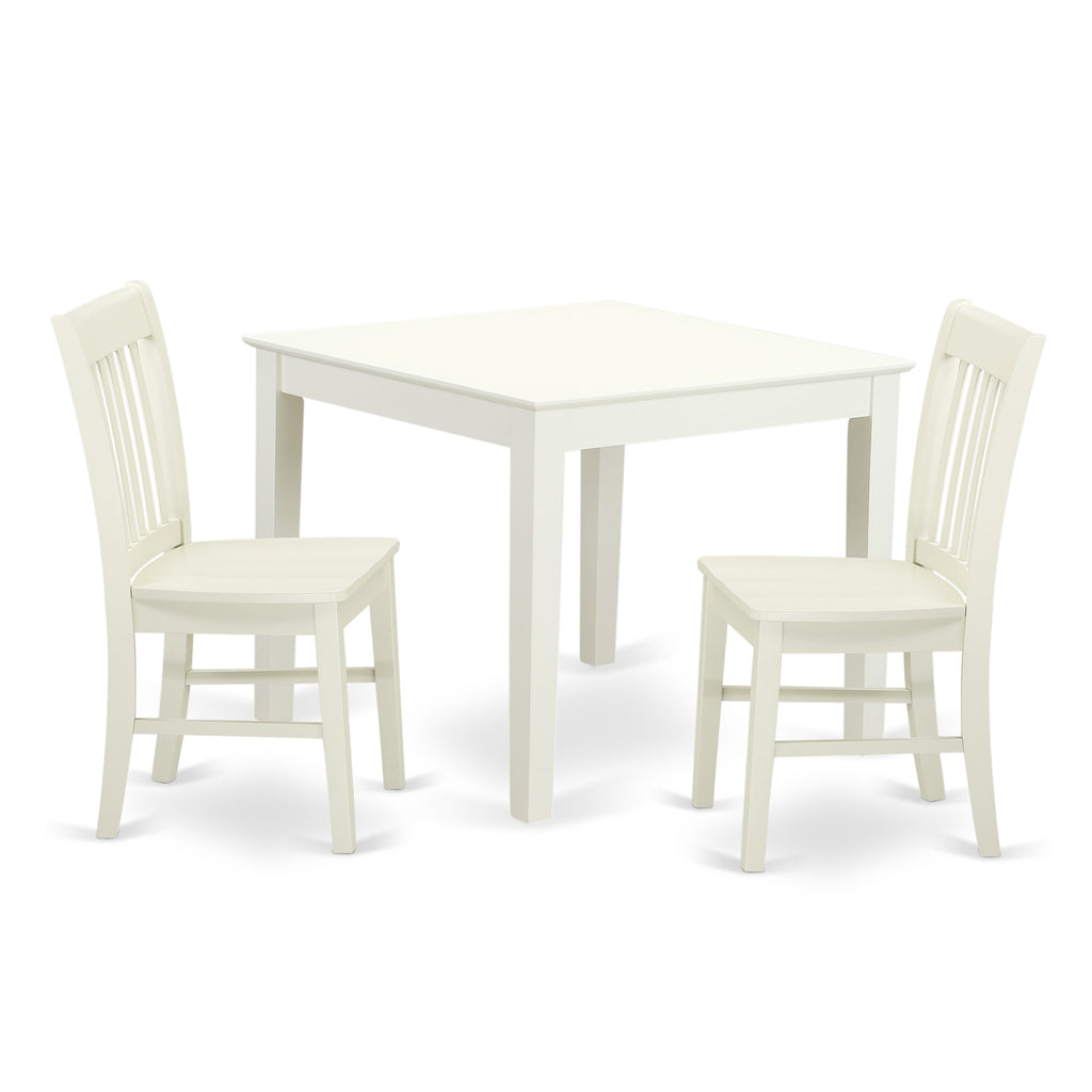 OXNO3-PO2-K Elegant 3-Piece Dining Set with a Charming 36x36 Square Table and Pair of Chairs in Graceful White