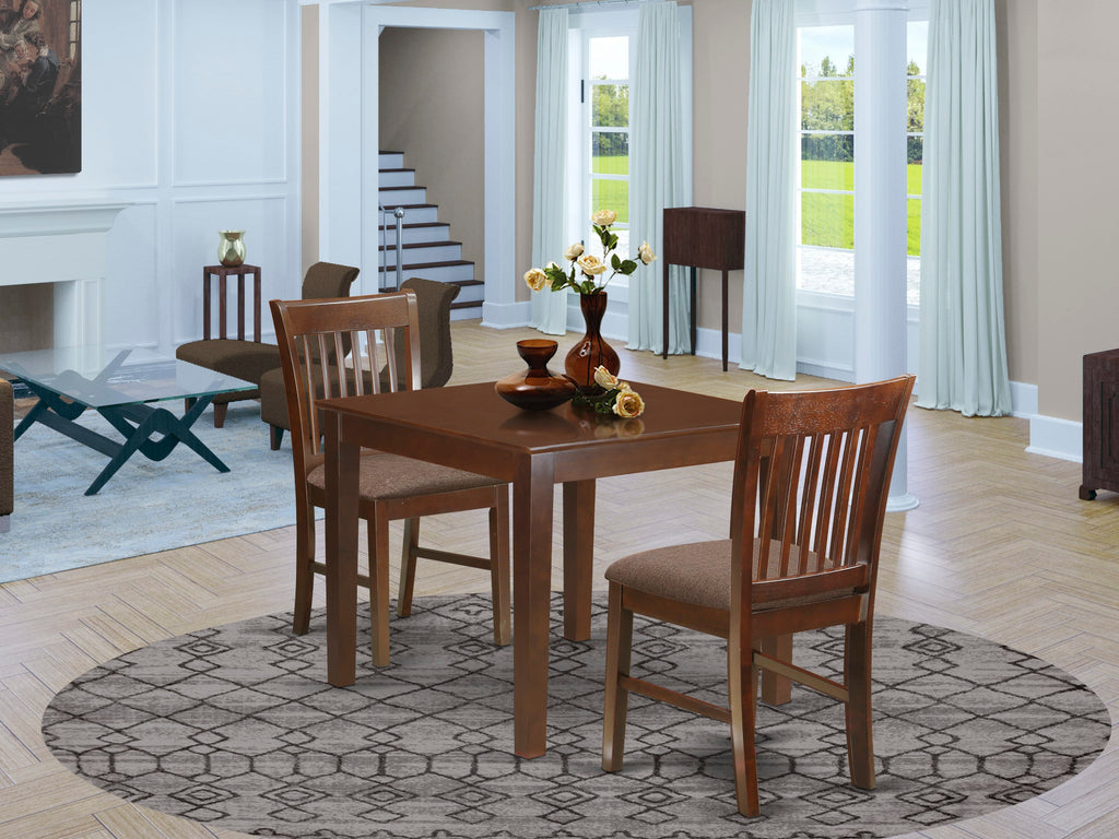 OXNO3-DGA-O 3-Piece Kitchen Set Square Table & Linen Chairs, Mahogany Finish