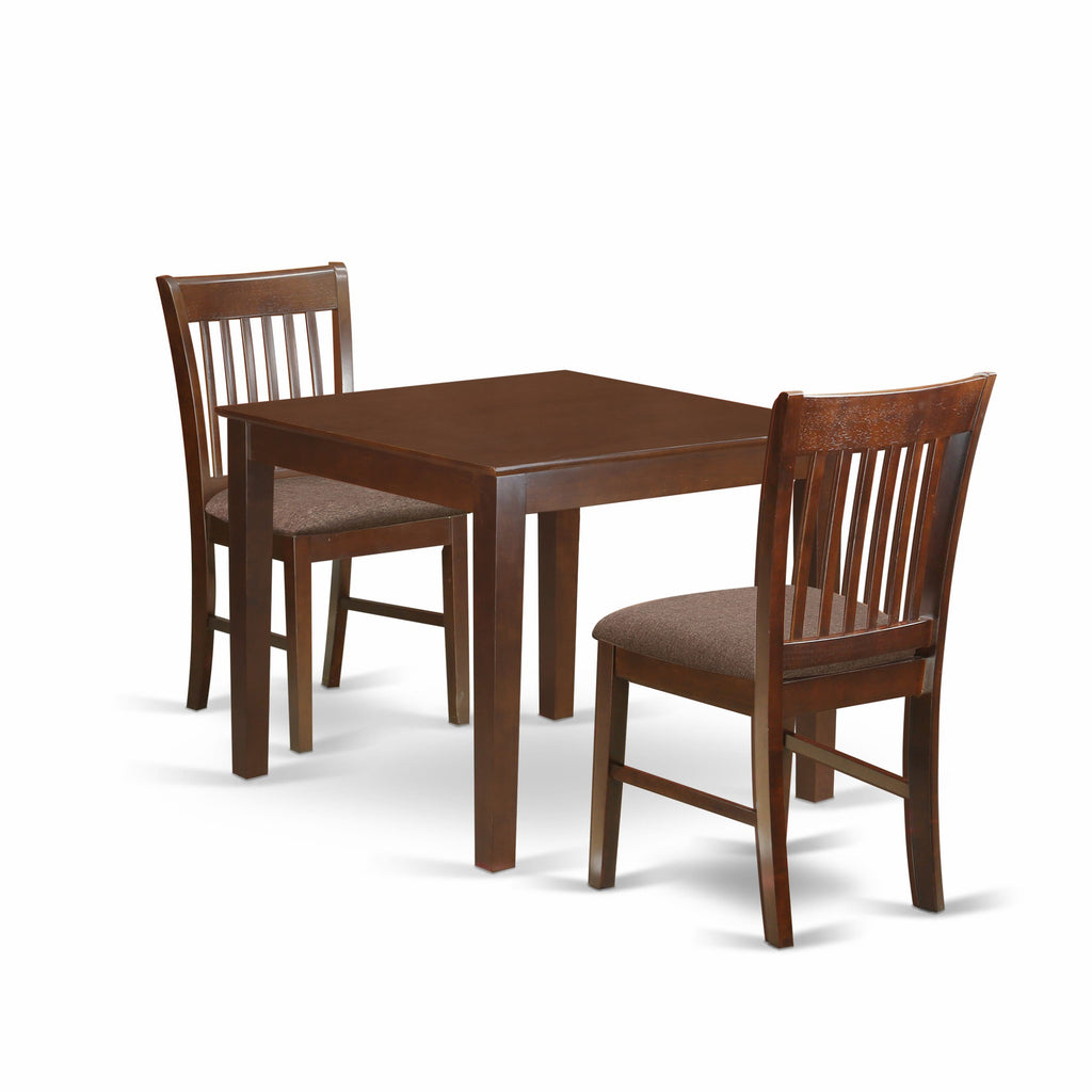 OXNO3-DGA-O 3-Piece Kitchen Set Square Table & Linen Chairs, Mahogany Finish