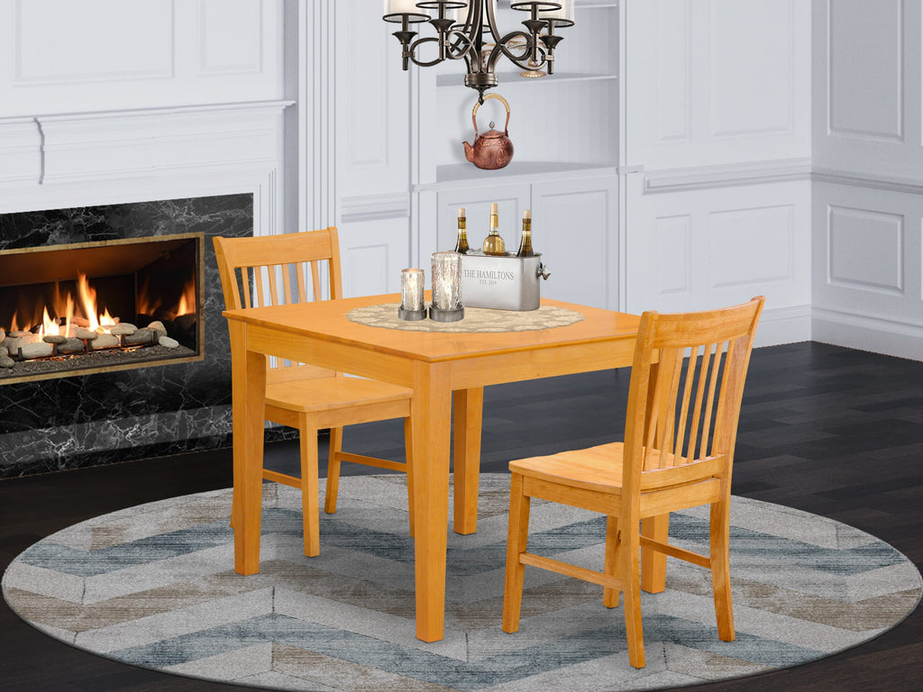 OXNO3-PP5-5 3 Piece Dining Set with Square Table and Two Chairs, 36x36 Oak Finish