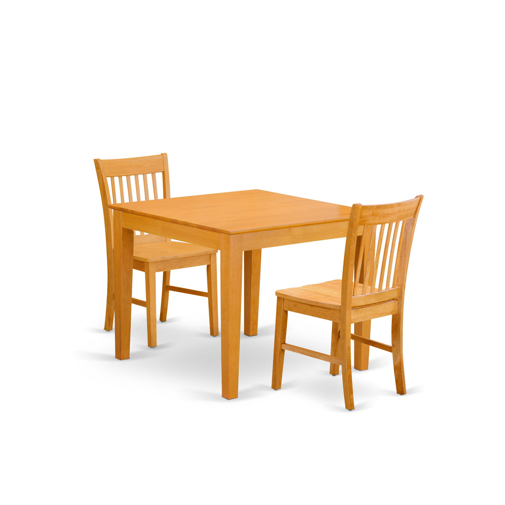OXNO3-PP5-5 3 Piece Dining Set with Square Table and Two Chairs, 36x36 Oak Finish