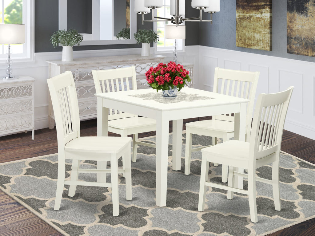 OXNO5-4TH-C 5-Piece Dining Ensemble with Square Table and 4 Dining Chairs in Linen White, 36x36 Inch