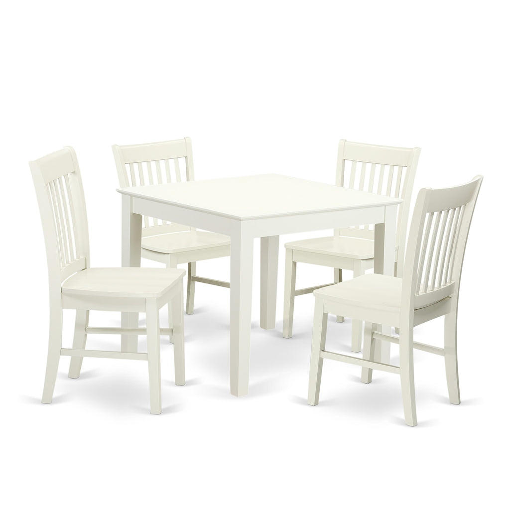 OXNO5-4TH-C 5-Piece Dining Ensemble with Square Table and 4 Dining Chairs in Linen White, 36x36 Inch
