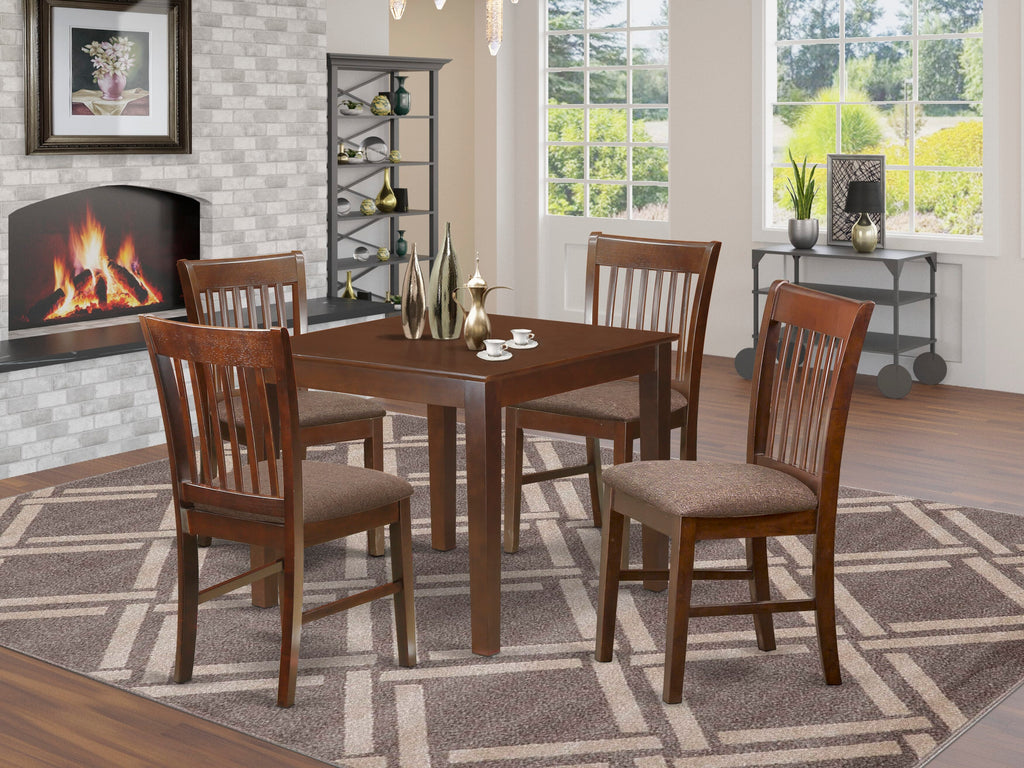 OXNO5-JKH-P Mahogany Dining Ensemble Square Wood Table with 4 Fabric Chairs