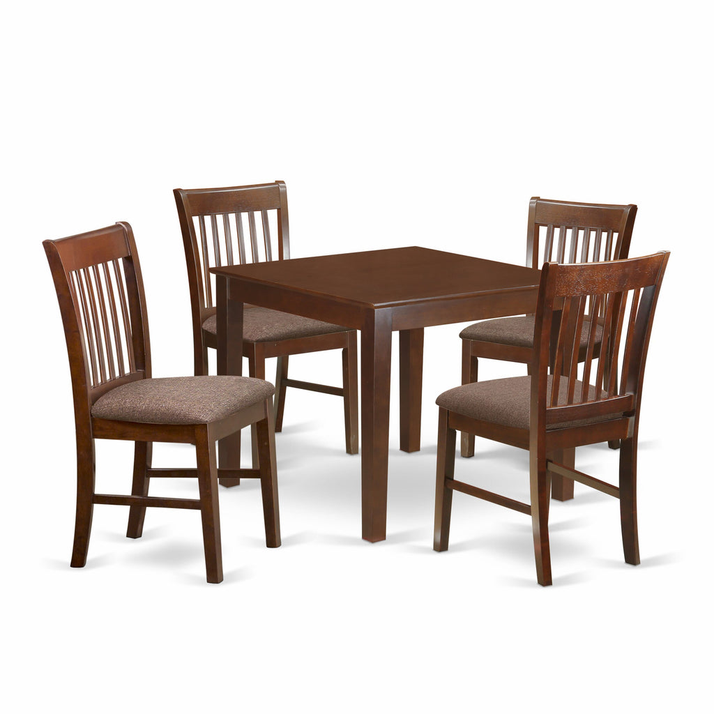 OXNO5-JKH-P Mahogany Dining Ensemble Square Wood Table with 4 Fabric Chairs
