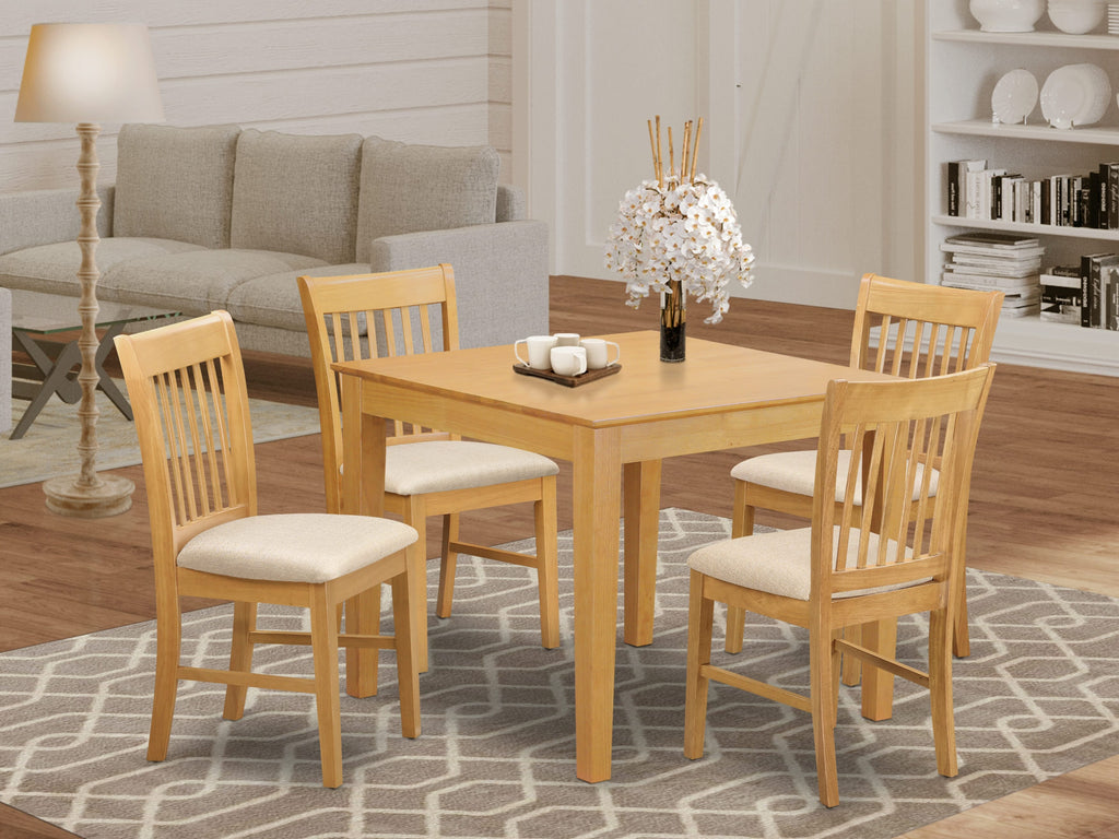 OXNO5-EU6-M 5-Piece Dining Ensemble with Square Table & 4 Upholstered Chairs, Oak Elegance, 36x36