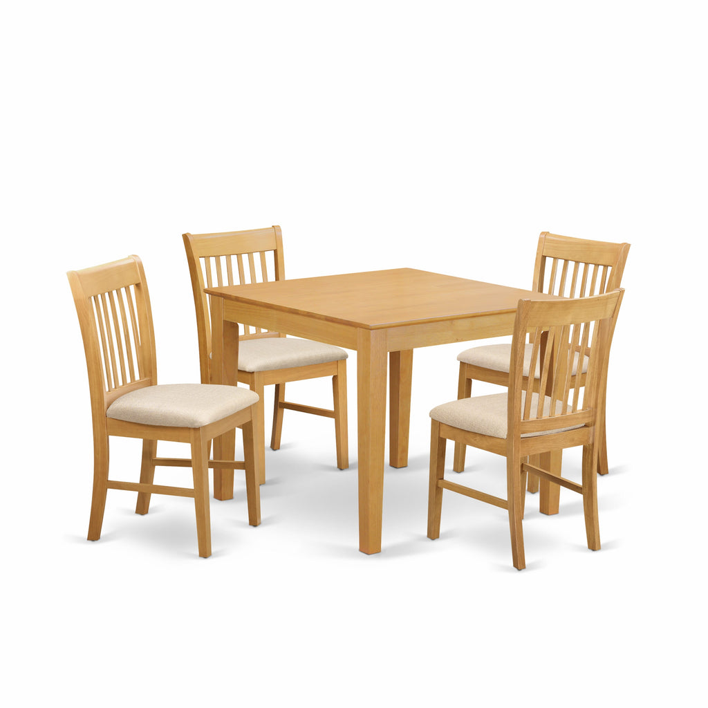 OXNO5-EU6-M 5-Piece Dining Ensemble with Square Table & 4 Upholstered Chairs, Oak Elegance, 36x36