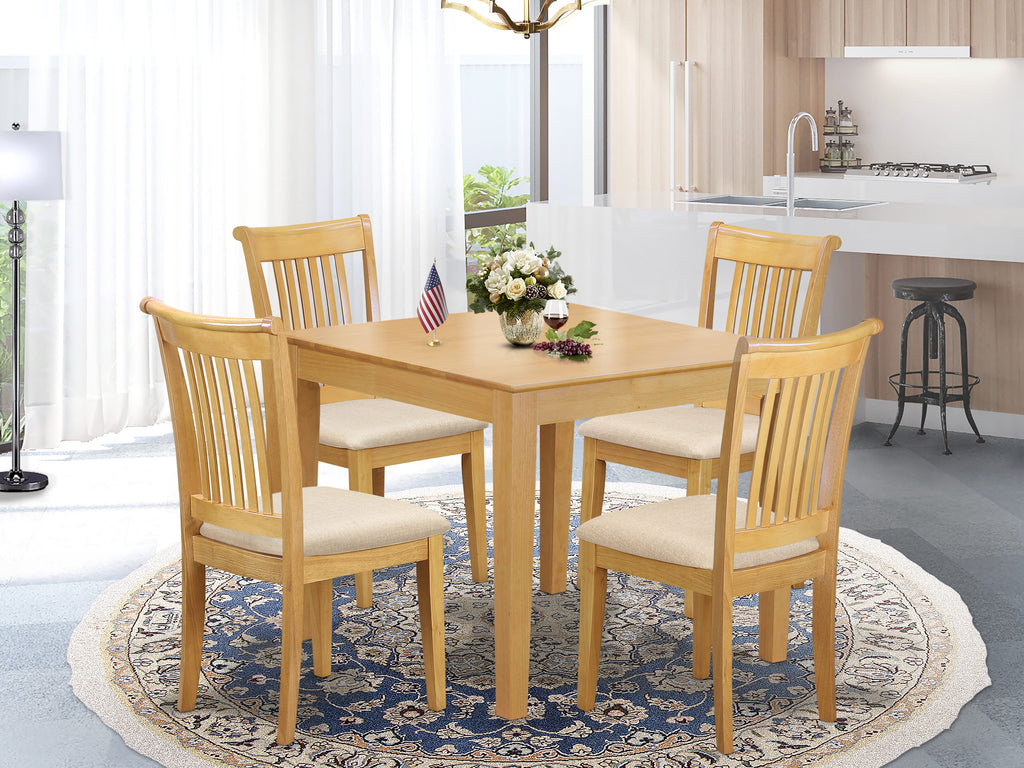 OXPO5-IRY-L 5 Piece Dining Experience Classic Square Table & 4 Upholstered Chairs, 36 Oak Finish