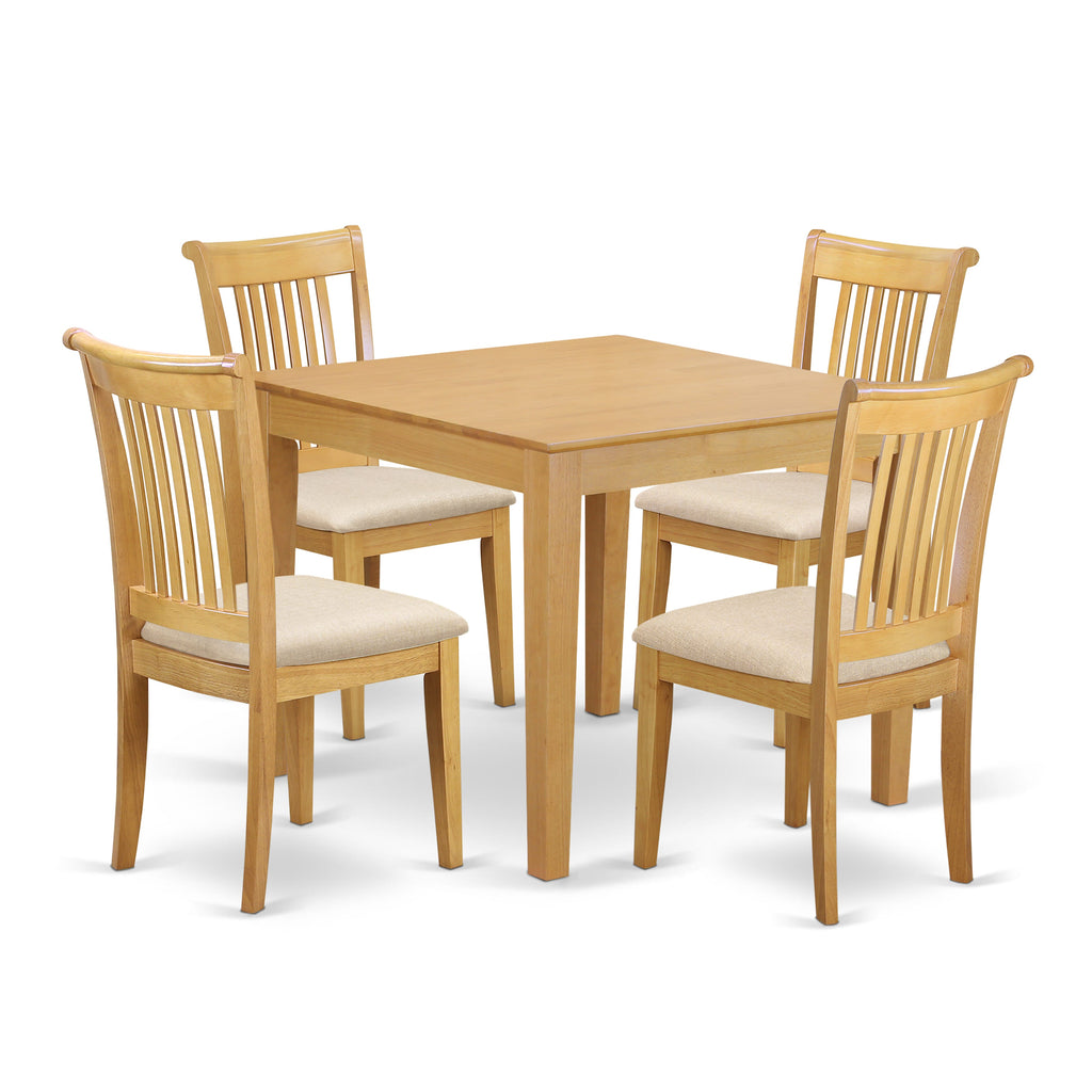 OXPO5-IRY-L 5 Piece Dining Experience Classic Square Table & 4 Upholstered Chairs, 36 Oak Finish