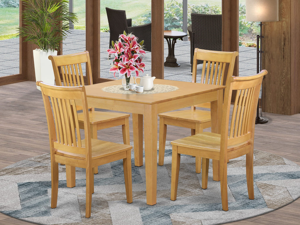 Dining Ensemble Set OXPO5-VVV-W 5-Piece Square Table and Chair Set in Classic Oak Finish