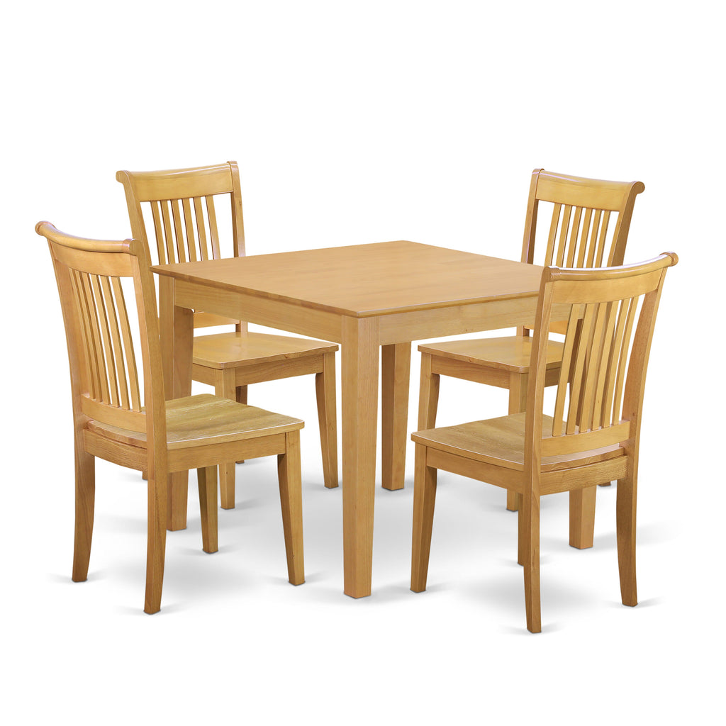 Dining Ensemble Set OXPO5-VVV-W 5-Piece Square Table and Chair Set in Classic Oak Finish