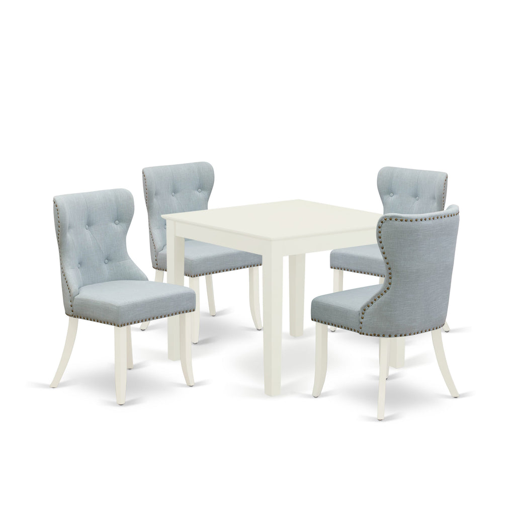Dining Delight OXSI5-W14-0K Square Table Set with 4 Upholstered Parson Chairs, Elegant Linen White Finish, 36x36 Inch