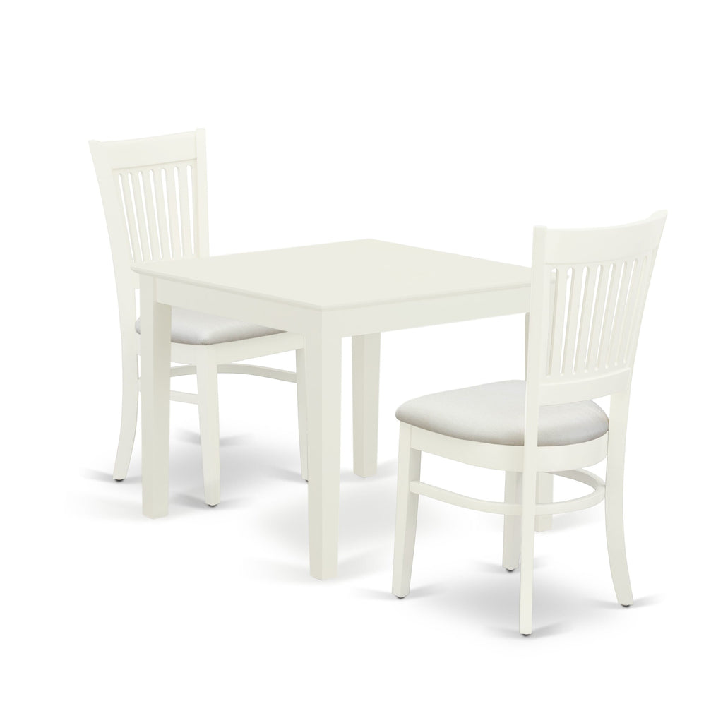 OXVA3-UJZ-D Elegant 3-Piece Dining Set with Square Table & Upholstered Chairs, 36 Linen White