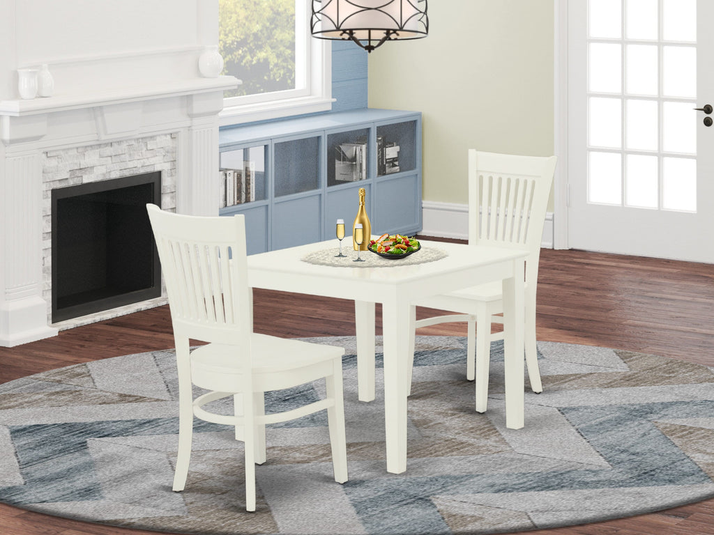 OXVA3-GI5-K Stylish 3-Pc Dining Set Square Table & 2 Chairs, 36x36 Inch, Elegant Linen White Finish