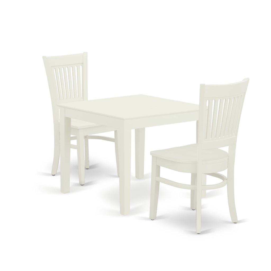 OXVA3-GI5-K Stylish 3-Pc Dining Set Square Table & 2 Chairs, 36x36 Inch, Elegant Linen White Finish