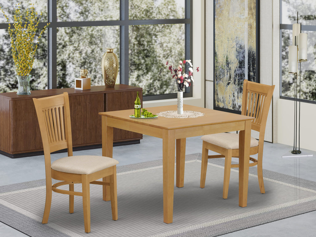 OXVA3-Y3F-T 3-Piece Dining Set with Upholstered Chairs & Compact Oak Square Table