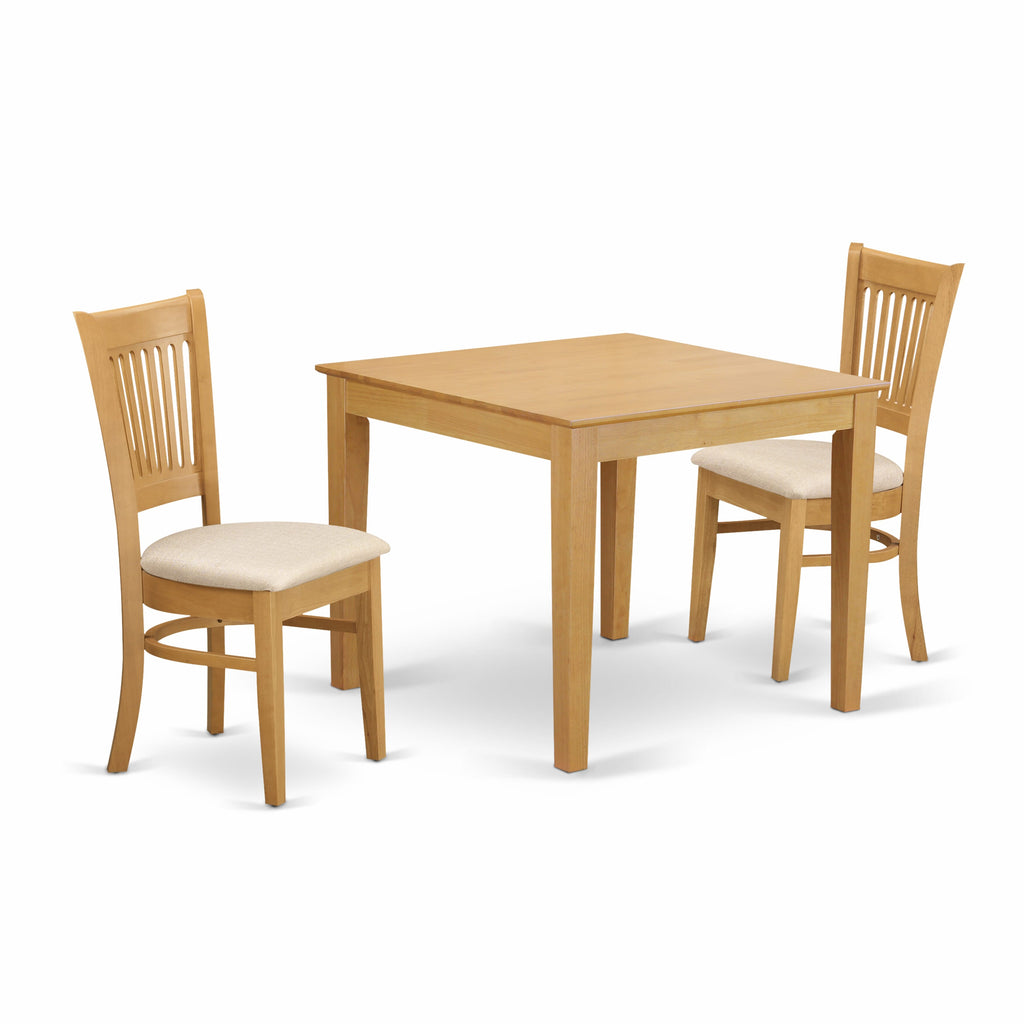 OXVA3-Y3F-T 3-Piece Dining Set with Upholstered Chairs & Compact Oak Square Table