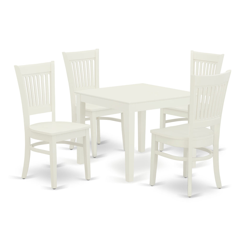 Dining Comfort with OXVA5-HQA-F 5 Pc Solid Wood Dining Set Square Table & 4 Chairs, Linen Finish, 36x36 Inches