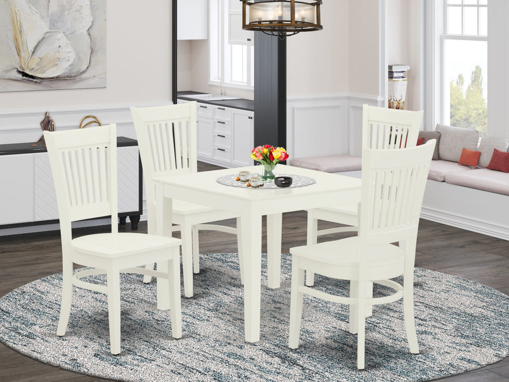 Dining Comfort with OXVA5-HQA-F 5 Pc Solid Wood Dining Set Square Table & 4 Chairs, Linen Finish, 36x36 Inches