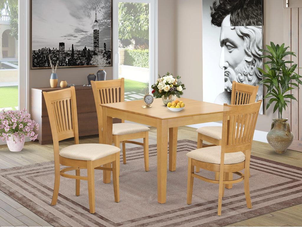 OXVA5-4N6-5 5-Piece Dining Set with Square Table & 4 Cozy Linen Chairs for Kitchen - Oak, 36x36 Inches