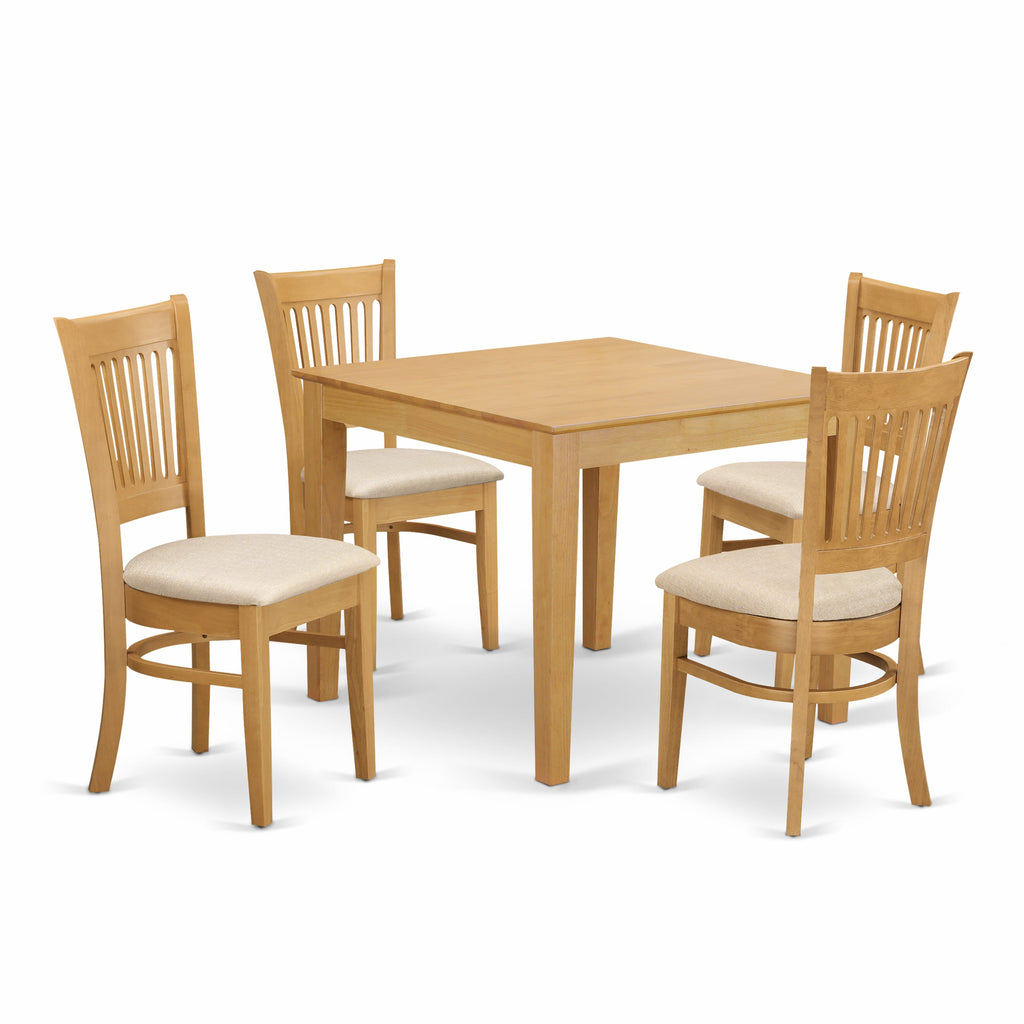 OXVA5-4N6-5 5-Piece Dining Set with Square Table & 4 Cozy Linen Chairs for Kitchen - Oak, 36x36 Inches