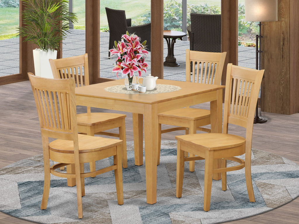 OXVA5-Q6T-2 Oak Finish 5 Piece Square Dining Ensemble with Stylish Chairs for Kitchen, 36x36 In