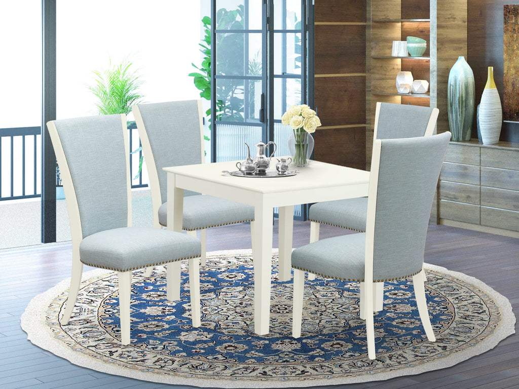 OXVE5-LZ4-GK 5-Piece Dining Set with 36-Inch Square Table and Baby Blue Parsons Chairs