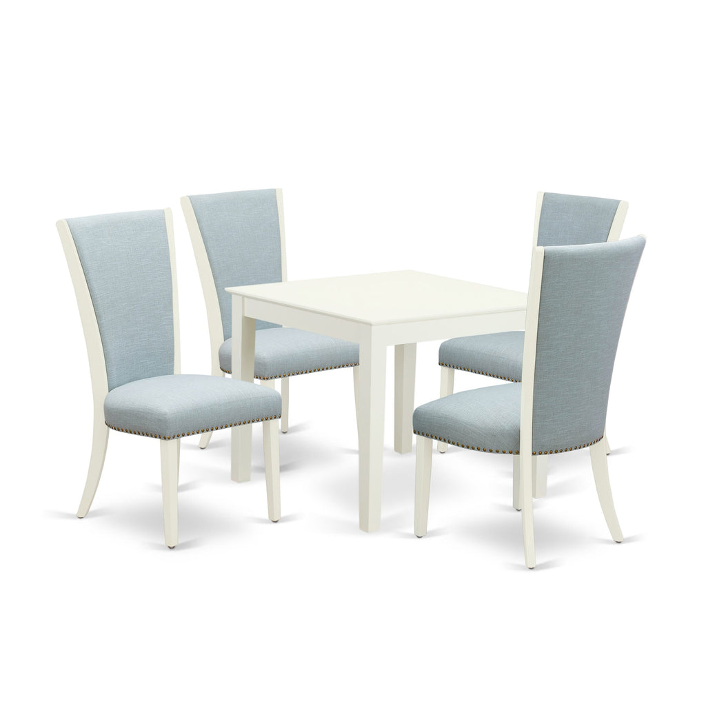 OXVE5-LZ4-GK 5-Piece Dining Set with 36-Inch Square Table and Baby Blue Parsons Chairs