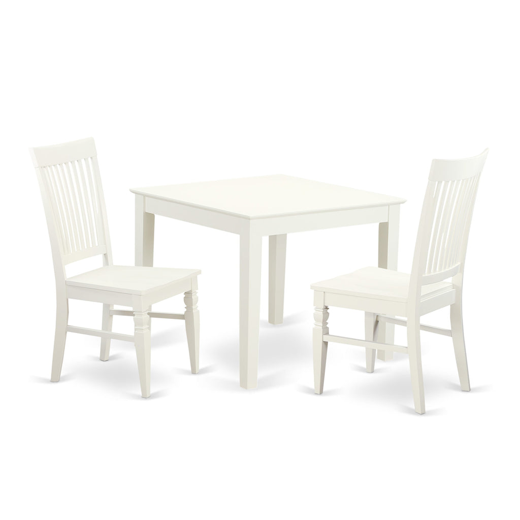 Compact Appeal OXWE3-U5D-B Dining Ensemble Square Table with Two Chairs, Ideal for Cozy Dining Spaces, Linen White Elegance