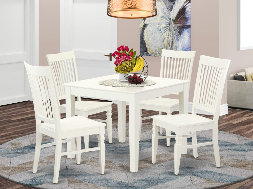 OXWE5-HXP-K Charming Linen White 5-Piece Dining Ensemble with Square Table & Chairs for Elegant Spaces