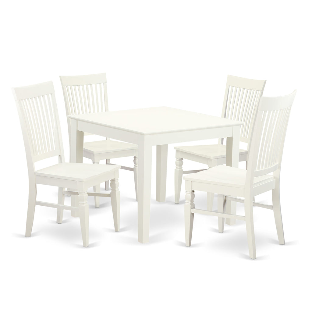 OXWE5-HXP-K Charming Linen White 5-Piece Dining Ensemble with Square Table & Chairs for Elegant Spaces