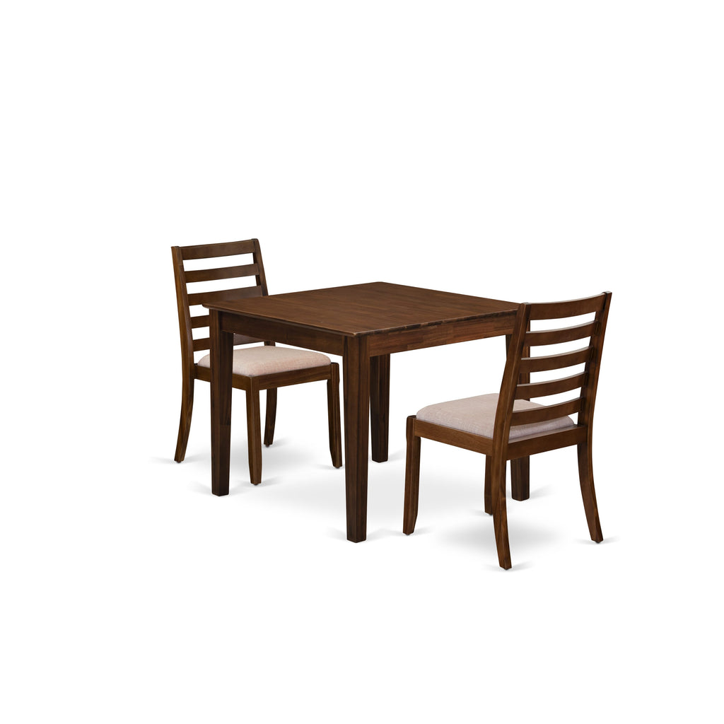 OXX13-NSC-OR Cozy Dining Set with Square Table and Stackable Chairs, Antique Walnut and Linen Elegance