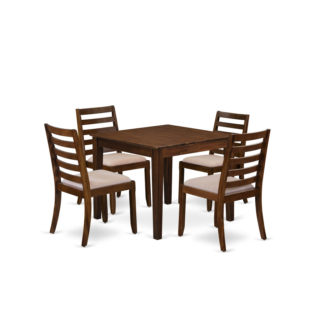 OXX15-JJW-2G 5-Piece Dining Ensemble with Antique Finish Table and Beige Upholstery Chairs