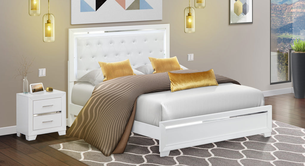 PA05-2VX8WC - Elegant 2 Piece Bedroom Ensemble with Queen Bed and Sleek Nightstand in White Finish
