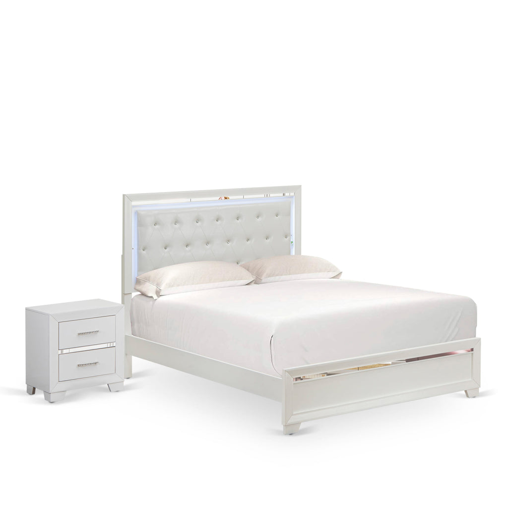 PA05-2VX8WC - Elegant 2 Piece Bedroom Ensemble with Queen Bed and Sleek Nightstand in White Finish