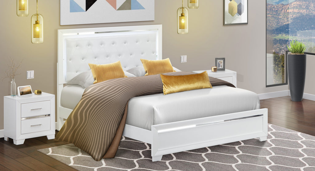 PA05-Q23ZL2 Serenity 3-Piece Bedroom Suite Queen Bed & Dual Modern Nightstands Ensemble in Crisp White Finish