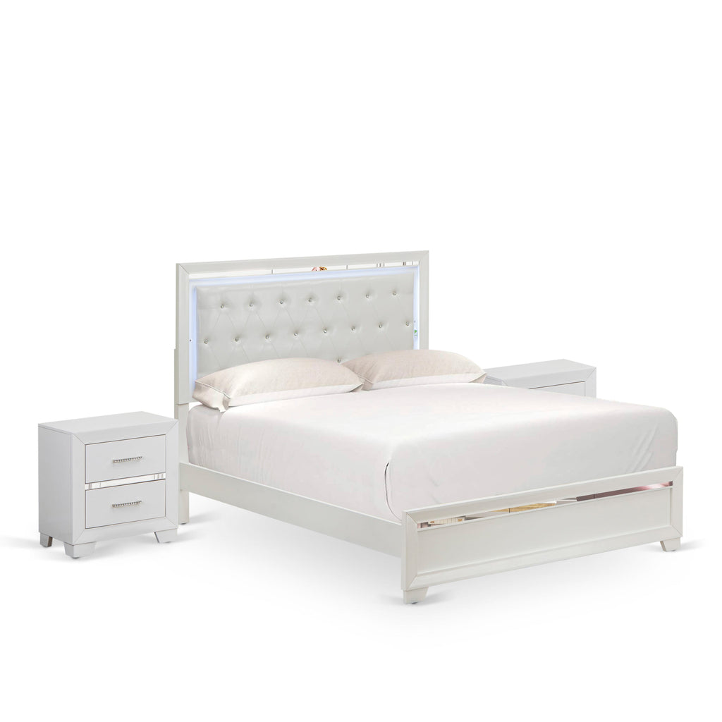PA05-Q23ZL2 Serenity 3-Piece Bedroom Suite Queen Bed & Dual Modern Nightstands Ensemble in Crisp White Finish