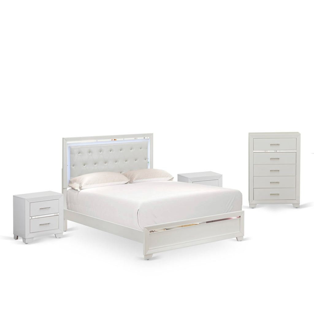 PA05-Z09YPO Cozy 4-Piece Bedroom Ensemble with Queen Bed, Pair of Small Nightstands, White Dresser