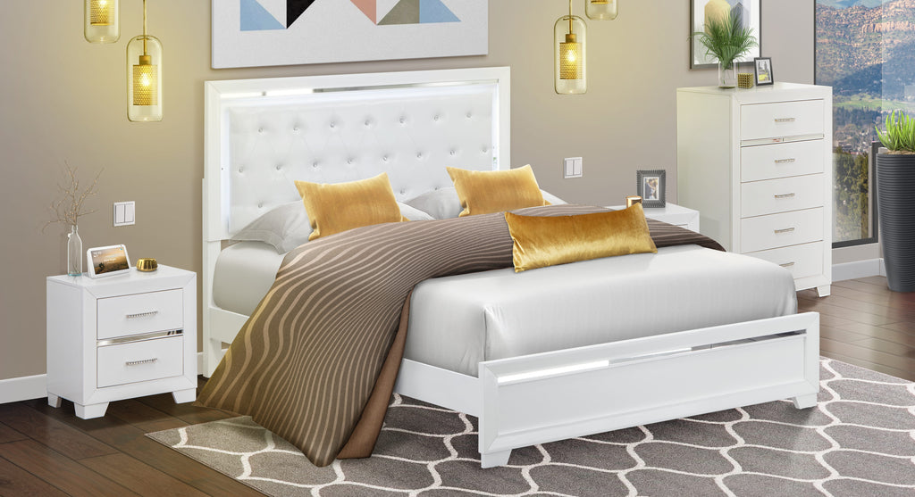 PA05-Z09YPO Cozy 4-Piece Bedroom Ensemble with Queen Bed, Pair of Small Nightstands, White Dresser