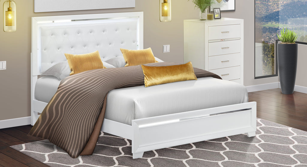 PA05-PATPOH Modern Bedroom Ensemble with Queen Bed and Storage Drawers in Elegant White Finish, 2 Items Set