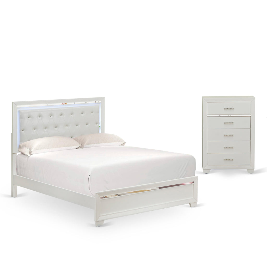 PA05-PATPOH Modern Bedroom Ensemble with Queen Bed and Storage Drawers in Elegant White Finish, 2 Items Set