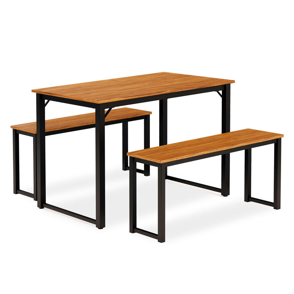 3-Piece Dining Set,  PADSB9U Metal Frame, Compact Spaces, with Rectangular Table and Benches, 43x28x30 Black & Brown Finish