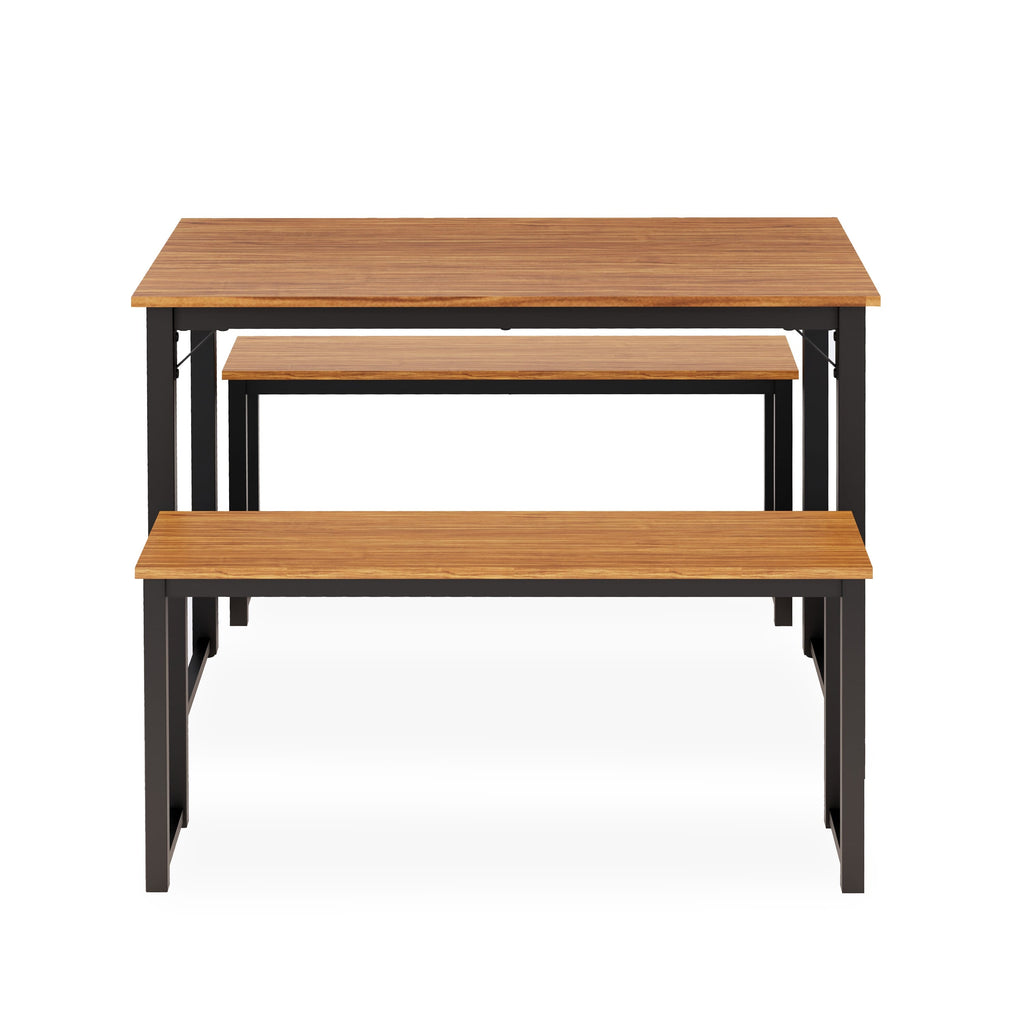 3-Piece Dining Set,  PADSB9U Metal Frame, Compact Spaces, with Rectangular Table and Benches, 43x28x30 Black & Brown Finish